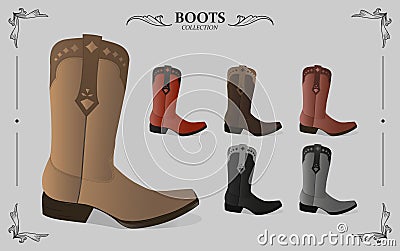 Cowboy Boots detailed illustration leather casual shoes collection Vector Illustration