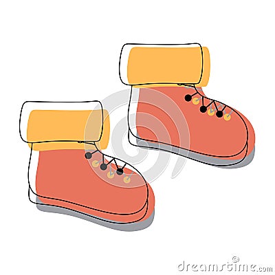Flat style Winter or Autumn Shoes isolated on white background. Warm Boots linear vector illustration for Kid book, Poster, Promot Vector Illustration