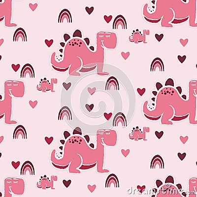 dinosour heart pattern light and dark pink color Vector Illustration