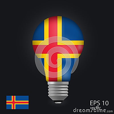 Vector light bulb with flag of Aland Islands, 3D rendering isolated on gray background.Web Vector Illustration
