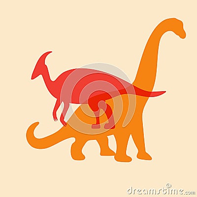Color silhouettes of two dinosaurs. Vector Illustration