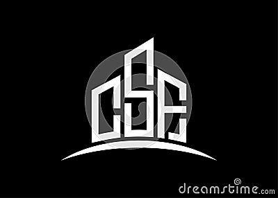 Letter CSF building vector monogram logo design template. Building Shape CSF logo. Vector Illustration