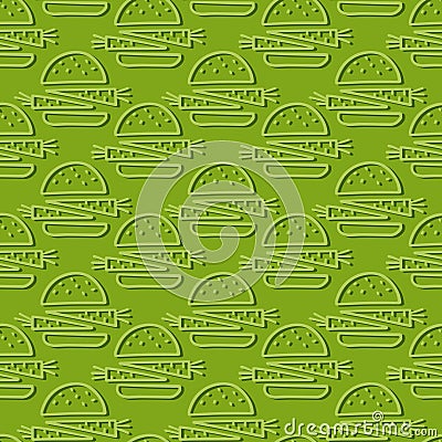 colorful linear vege vegan seamless pattern with hand drawn doodle burger on green background Vector Illustration