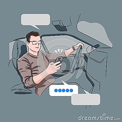 Man using cellphone while driving Vector Illustration