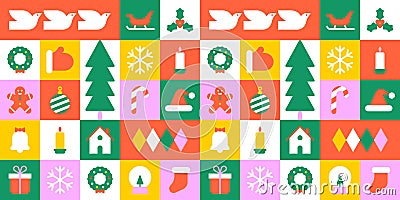 Modern geometric christmas mosaic seamless pattern Vector Illustration