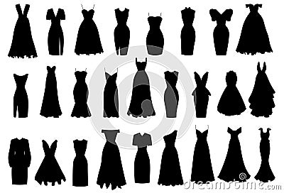 Evening and cocktail dresses . Collection Vector Illustration