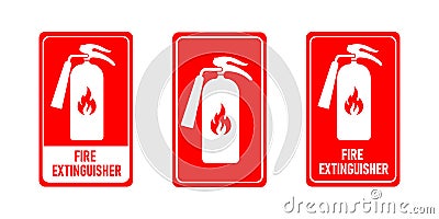 Red fire extinguisher Icon set .Firefighters tools for flame fighting attention Vector Illustration