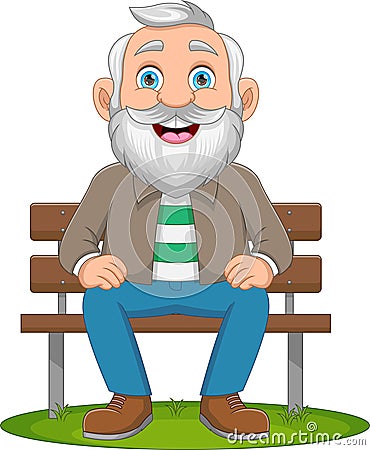 Happy grandfather sitting on a bench Vector Illustration