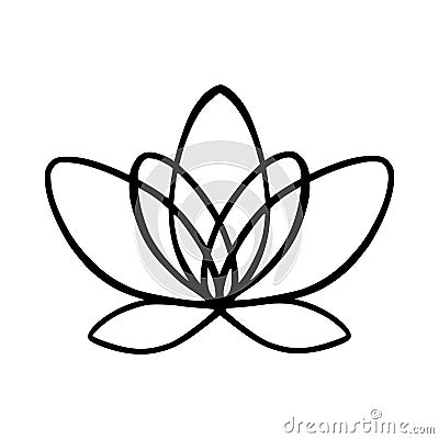 Simple lotus flower line drawing outline isolated in white background. Vector Illustration