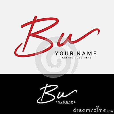 B, U, BU Initial handwriting or handwritten letter logo. Logo with signature, wedding, fashion and hand drawn in style Vector Illustration