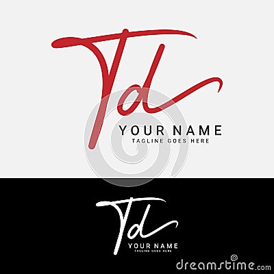 T, D, TD Initial handwriting or handwritten letter logo. Logo with signature, wedding, fashion and hand drawn in style Vector Illustration