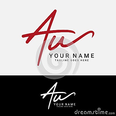 A, U, AU Initial letter logo. Alphabet AU Handwritten Signature logo Vector Illustration