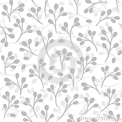 delicate pastel gray green botanical branches on white background Vector Illustration