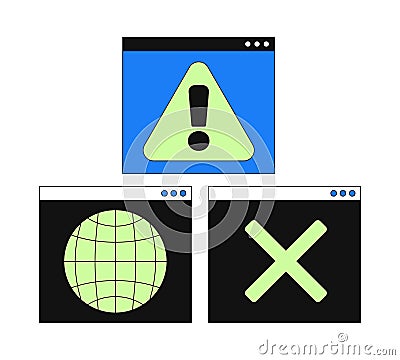 Web alert interface 2D cartoon objects set Vector Illustration