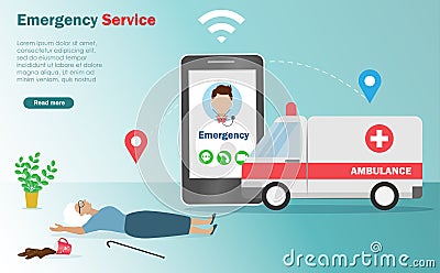 Ambulance car come to help elderly woman who falling down and seriously injured at home. Stock Photo