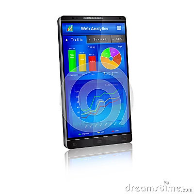 Web analytics application on smartphone screen Vector Illustration