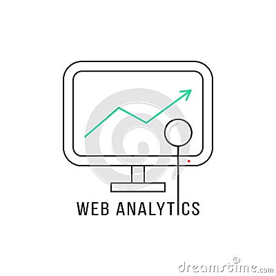 Web analytics with black thin line pc Vector Illustration