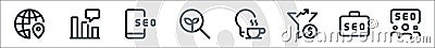 web apps seo line icons. linear set. quality vector line set such as audience, job, filter, hot, searching, mobile phone, speech Vector Illustration