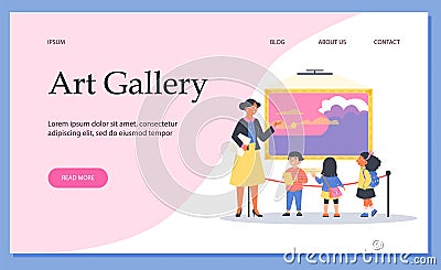 Web banner for art gallery, children visit exhibition flat style Vector Illustration