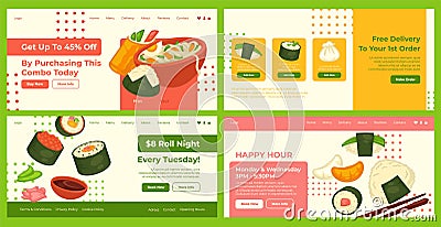 Web banner design set with sushi delivery deal Vector Illustration