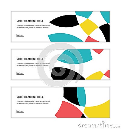 Web banner design template set consisting of abstract background patterns made with circular geometric shapes Vector Illustration