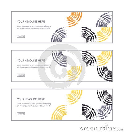 Web banner design template set consisting of abstract background patterns made with repeated brush strokes Vector Illustration