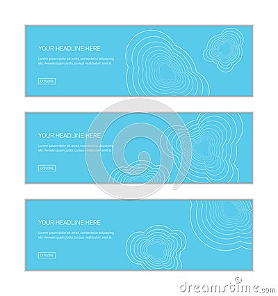 Web banner design template set consisting of abstract backgrounds made with organic shaped repeated lines Vector Illustration