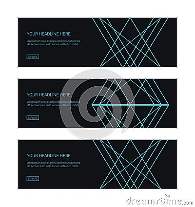 Web banner design template set consisting of abstract backgrounds made with triangular and rhomboidal shapes Vector Illustration