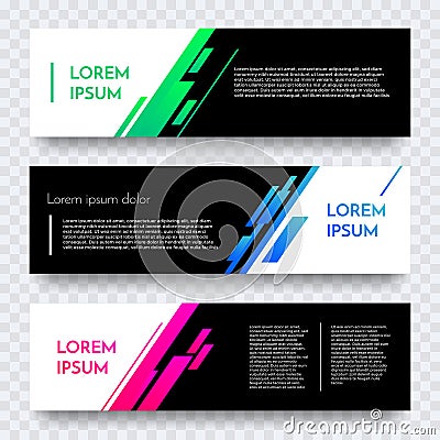 Web banner design vector template background. Modern horizontal white layout with black brick Vector Illustration