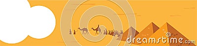 Web banner. Group of People with Camels Caravan Riding in Realistic Wide Desert Sands in Middle East. Editable Vector Vector Illustration