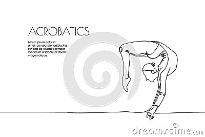 Web banner with gymnast doing an exercise on the uneven bars, bridge exercise one line art. Continuous line drawing Vector Illustration