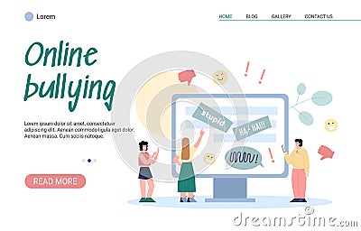 Web banner with haters group engage of cyberbullying, harassment, online abuse Vector Illustration