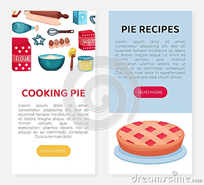 Web Banner with Ingredients for Pie Cooking and Baking with Flour and Sugar Vector Template Vector Illustration