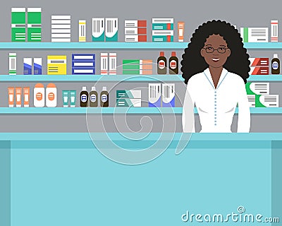 Web banner of a pharmacist. Pharmacy in a blue color Vector Illustration