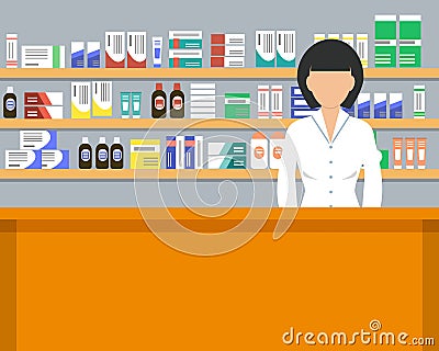 Web banner of a pharmacist. Pharmacy in orange color Vector Illustration