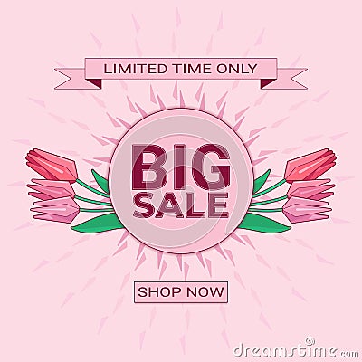 Web banner, pink light colors, flat style Vector Illustration