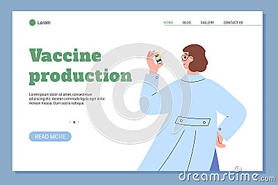 Web banner for science research medical laboratory on production covid-19 vaccine Vector Illustration