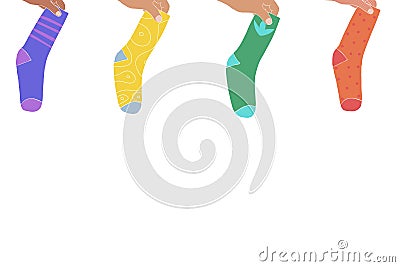 Web banner with stylish cotton and woolen socks with different textures Cartoon Illustration