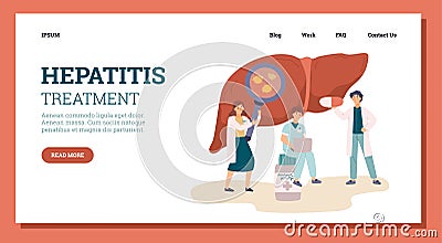 Web banner template with liver hepatitis treatment concept in flat illustration Vector Illustration