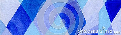 Web banner, textured paper with diagonal stripes in different shades of blue, cyan and purple painted with watercolor paint. Stock Photo