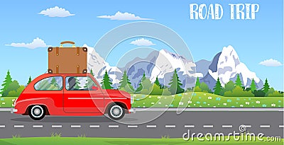 Web banner on the theme of Road trip, Vector Illustration