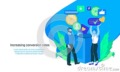 Web banner on topic of leads generation and conversion rate, flat vector. Vector Illustration