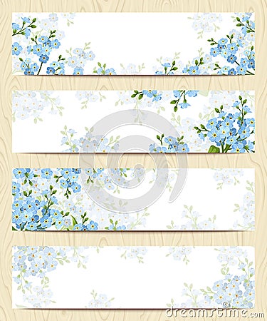 Web banners with blue forget-me-not flowers. Vector eps-10. Vector Illustration