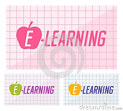 Web banners design of e-learning text on squared paper Vector Illustration