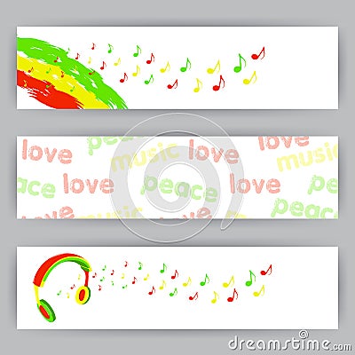 Web Banners On Reggae Theme Vector Illustration