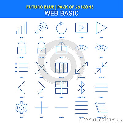 Web Basic Icons - Futuro Blue 25 Icon pack Vector Illustration