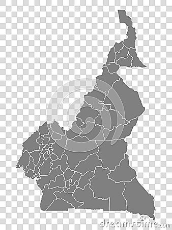 Blank map of Cameroon. Departments of Cameroon map. High detailed vector map Republic of Cameroon on transparent background for Vector Illustration