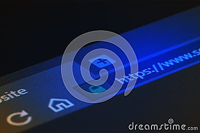 Web browser closeup on LCD screen with shallow focus on https word Stock Photo