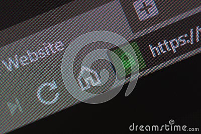 Web browser closeup on LCD with secure https url and visible pixels Stock Photo