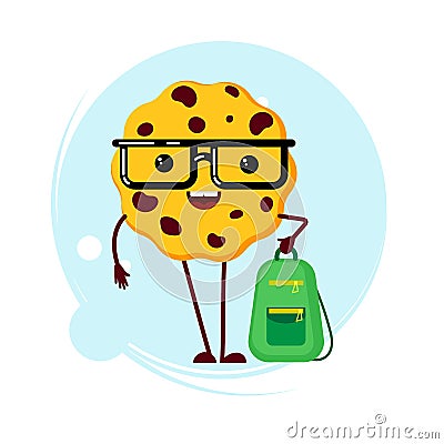 Web Browser Cookie character. Funny Internet Cookie emoji. Smart cookies character biscuit with geeky glasses. Concept Vector Illustration